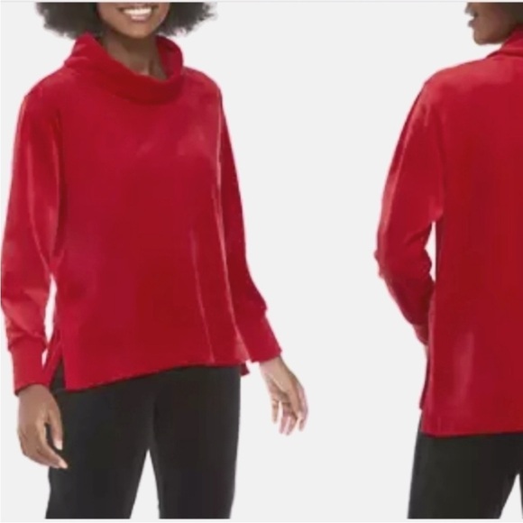 Calvin Klein•Red Velour Cowl Neck Winter Pullover Sweater Women’s Sz XS Like New - Picture 9 of 9